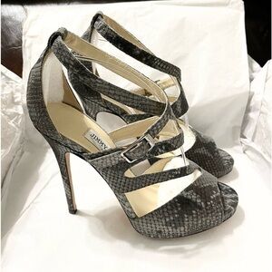 Jimmy Choo wrap around strappy Glitter animal print peep Pumps, Grey black EU39